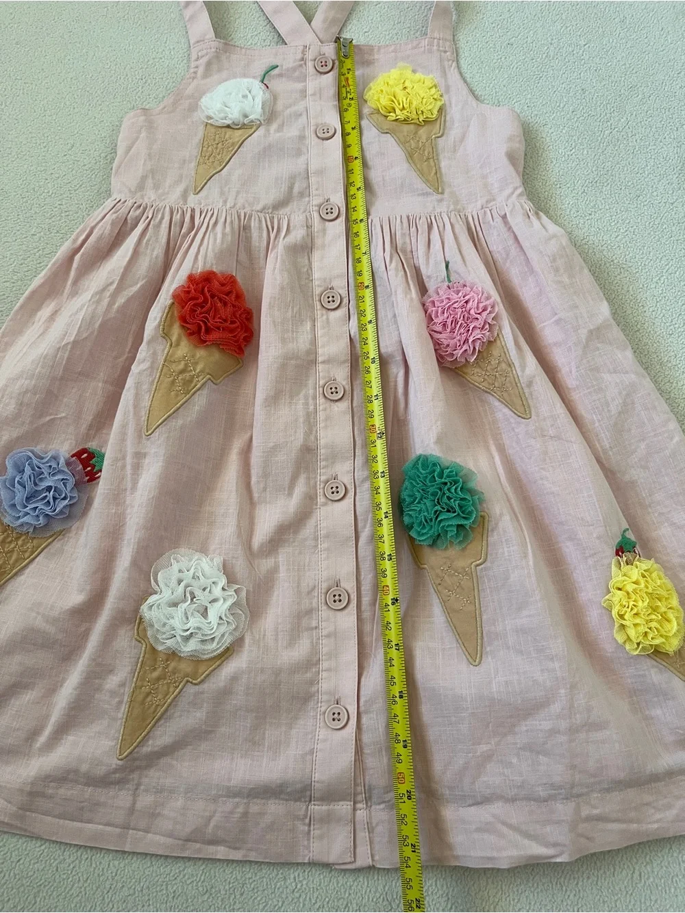 Mini Boden Ice Cream Button Embroidered Appliqué Summer Blush Pink Strap Dress